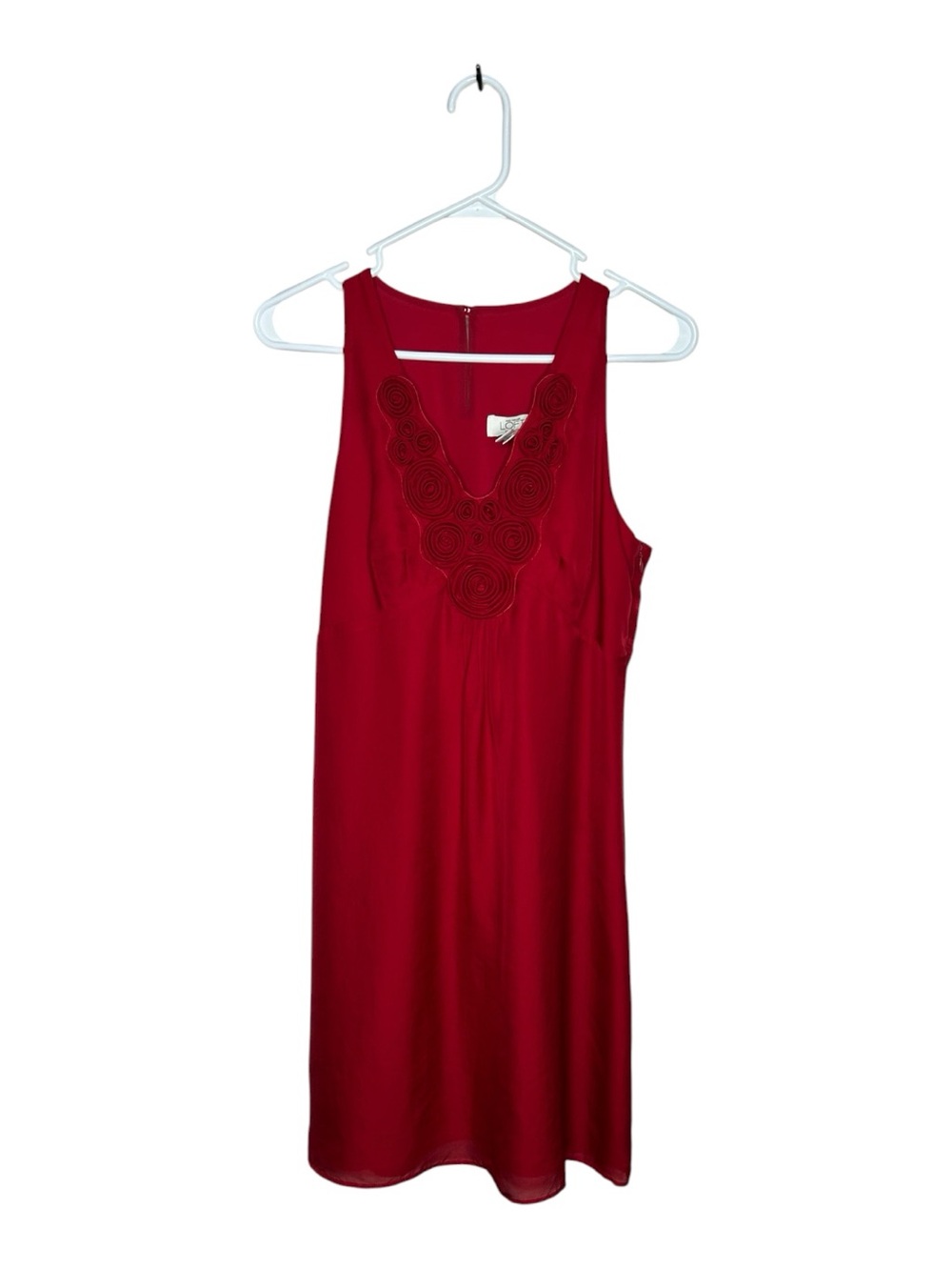 Ann Taylor Loft V-Neck Burgundy Sleeveless Dress with Rosettes size 4P red - Picture 4 of 8